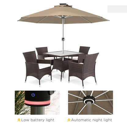 Outsunny LED Patio Umbrella, Lighted Deck Umbrella with 4 Lighting Modes, Solar & USB Charging, Khaki