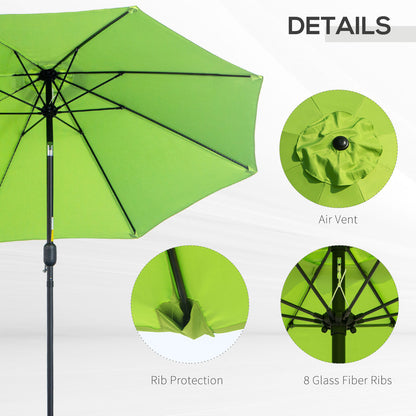 Outsunny 2.7M Patio Parasol Sun Umbrella, Tilt Shade Shelter Canopy with Crank 8 Ribs Aluminium Frame, Light Green