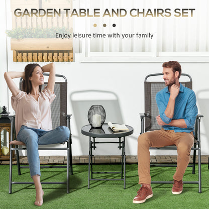 Outsunny Bistro Garden Set: 3-Piece Patio Furniture with Foldable Armchairs & Glass Coffee Table, Brown