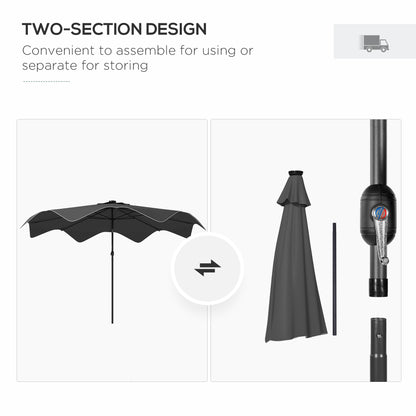 Outsunny Solar Patio Umbrella with LED and Tilt, Outdoor Market Table Umbrella Parasol with Crank, 3 x 3 (m), Dark Grey