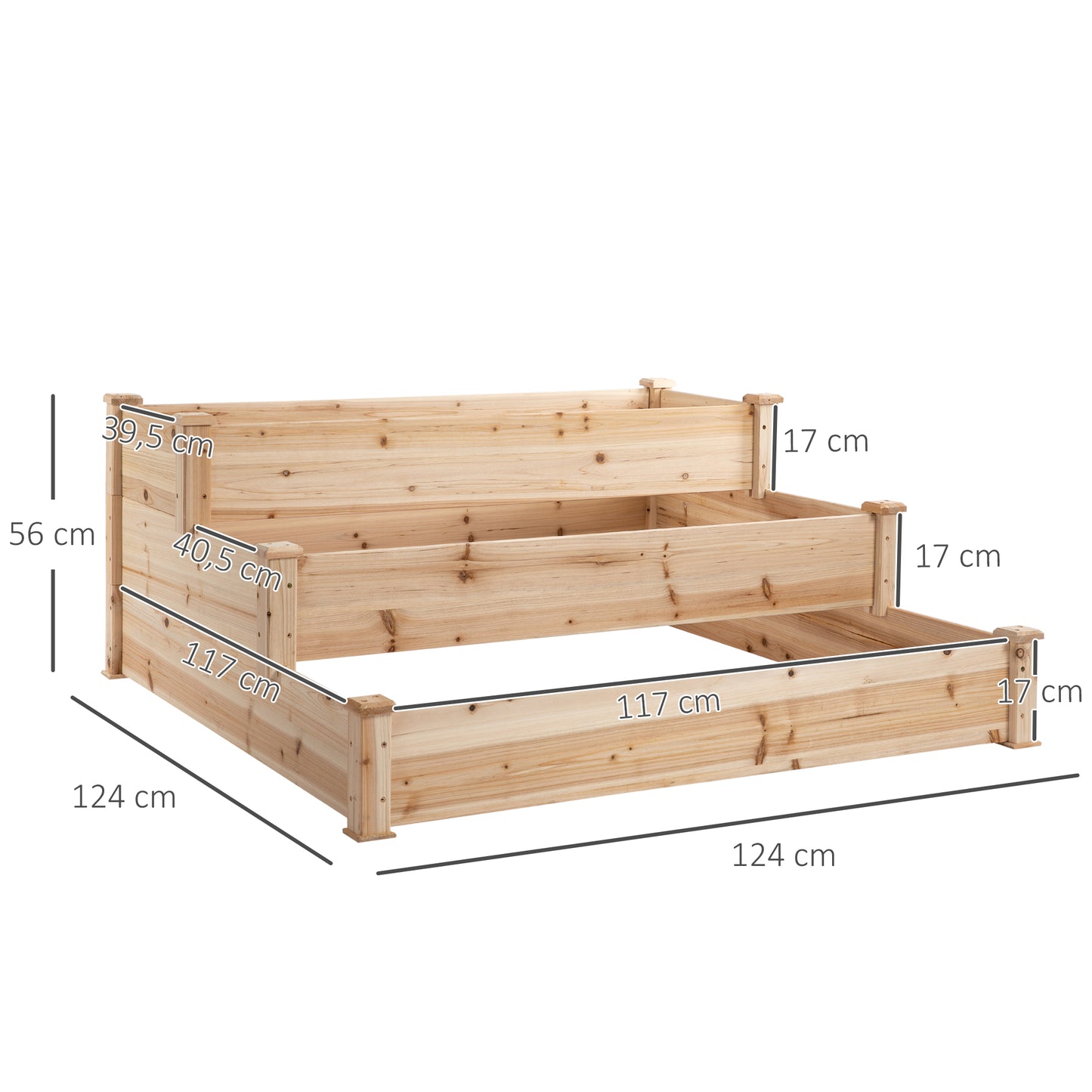 Outsunny Wooden Raised Garden Bed 3-Tier Planter Kit Elevated Planter Box Stand for Yard & Patio 124 x 124 x 56 cm