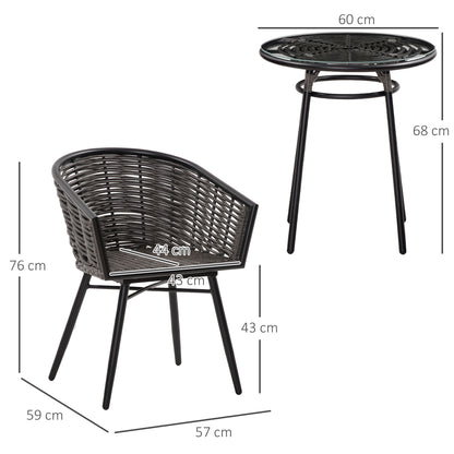 Outsunny 3 Pieces PE Rattan Bristo Set, Round Wicker Patio Table and Chairs, Glass Top Coffee Table with Removable Cover, Grey | Aosom UK