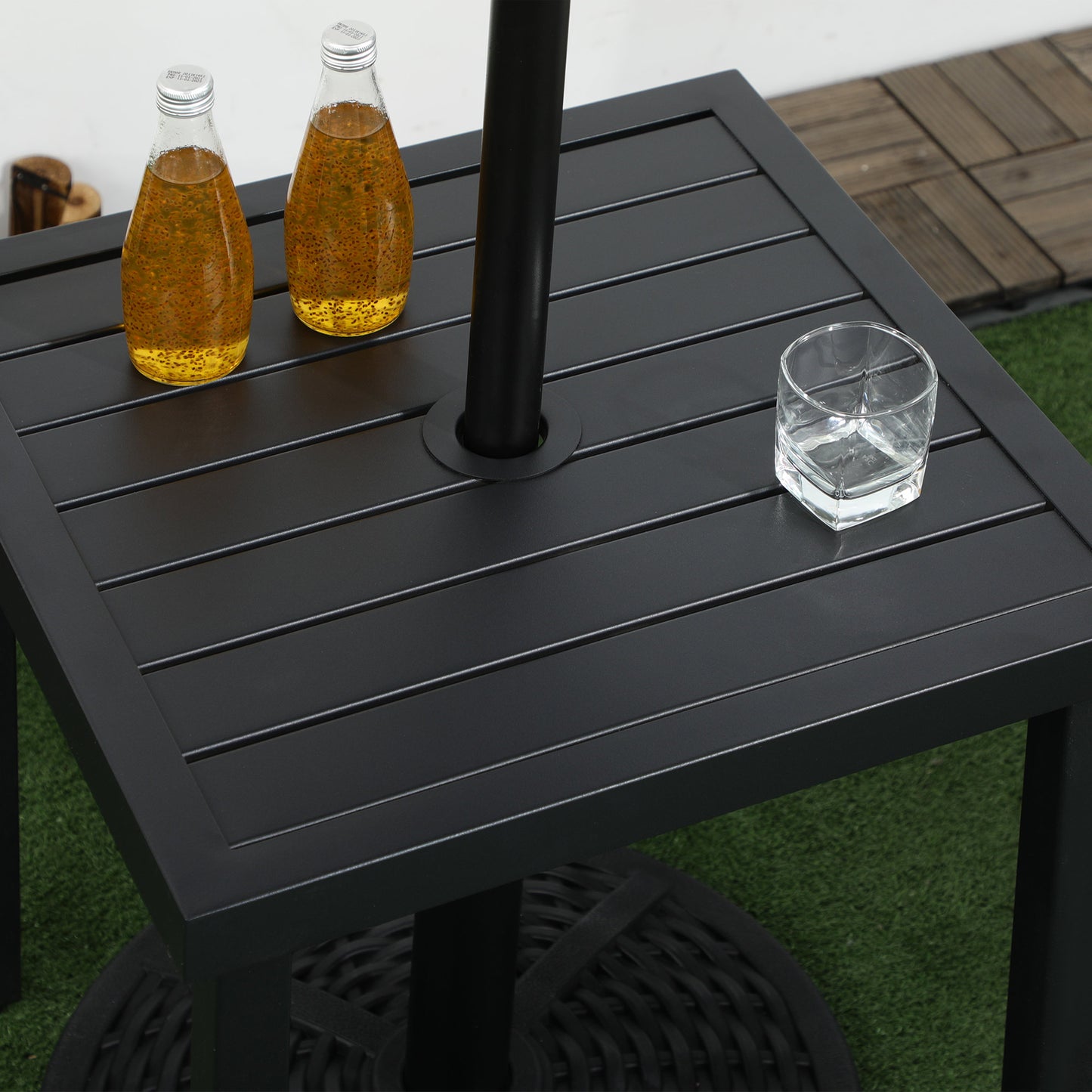 Outsunny Patio Side Table with Umbrella Hole, Durable Steel Frame, Ideal for Balcony and Garden, Black, 50x50cm