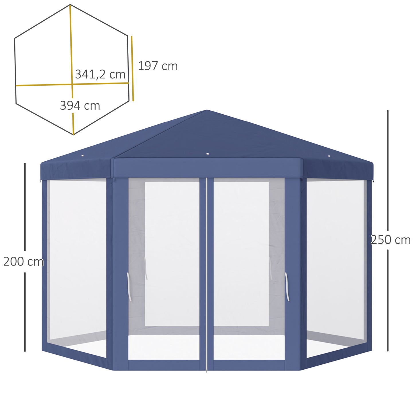Outsunny 4M Netting Gazebo Hexagon Tent Patio Canopy Outdoor Shelter Party Activities Shade Resistant (Blue)