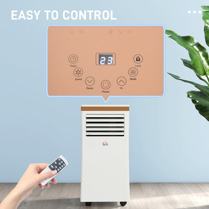 HOMCOM 7000 BTU 4-In-1 Compact Portable Mobile Air Conditioner Unit Cooling Dehumidifying Ventilating w/ Fan Remote LED Display 24 Hr Auto Shut-Down