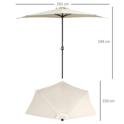 Outsunny 3 m Half Round Umbrella Parasol-White