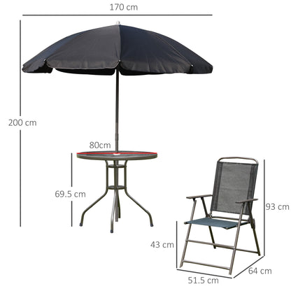 Outsunny 6 PCs Garden Patio Furniture Set Bistro Set Texteline Folding Chairs +Table +Parasol (Black)