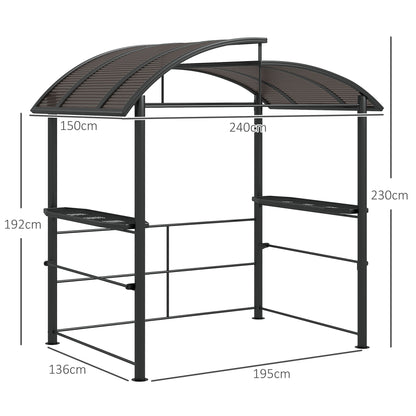 Outsunny 2.4 x 1.5m Outdoor Grill Gazebo with Side Shelves, PC Board Roof, Dark Grey