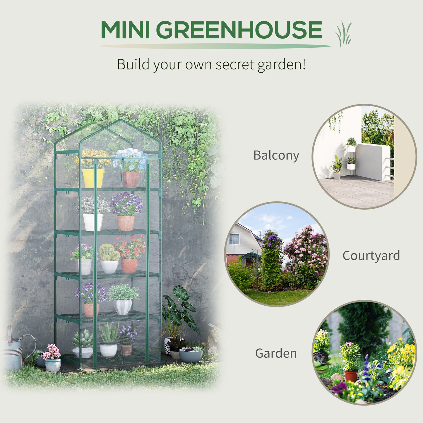 Outsunny Tiered Terrarium: 5-Tier Portable Greenhouse with PVC Cover, Metal Frame for Flourishing Flowers, Transparent Elegance