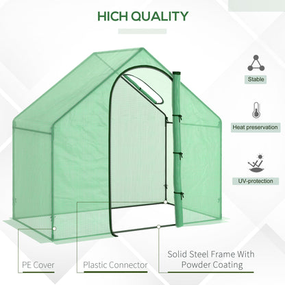 Outsunny Walk in Greenhouse Garden Grow House with Roll Up Door and Window, 180 x 100 x 168 cm, Green