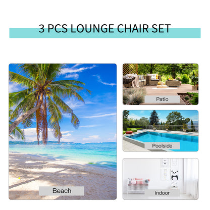 Outsunny 3-Piece Lounger Set: Metal-Framed Outdoor Recliners with Side Table, Cream, for Sunbathing Bliss