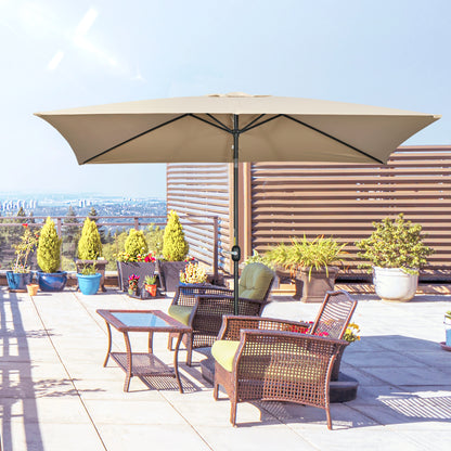 Outsunny 3x2m Patio Parasol Garden Umbrellas Canopy with Aluminum Tilt Crank Rectangular Sun Shade Steel, Khaki