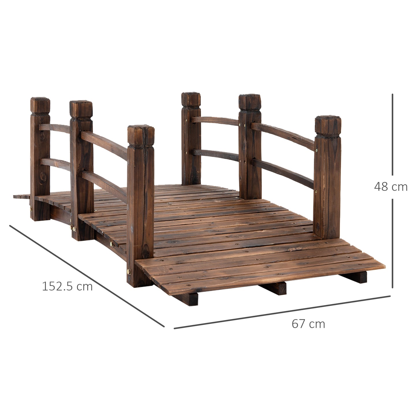 Outsunny Wooden Garden Bridge Lawn Décor Stained Finish Arc Outdoor Pond Walkway w/ Railings