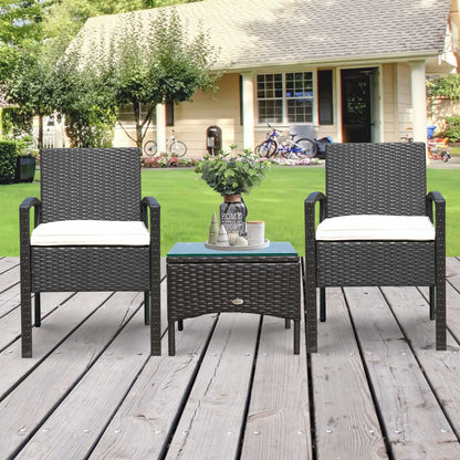 Outsunny Rattan Retreat: 2-Seater Wicker Sofa Set for Alfresco Lounging, Steel-Framed Bistro Elegance, Earthy Brown