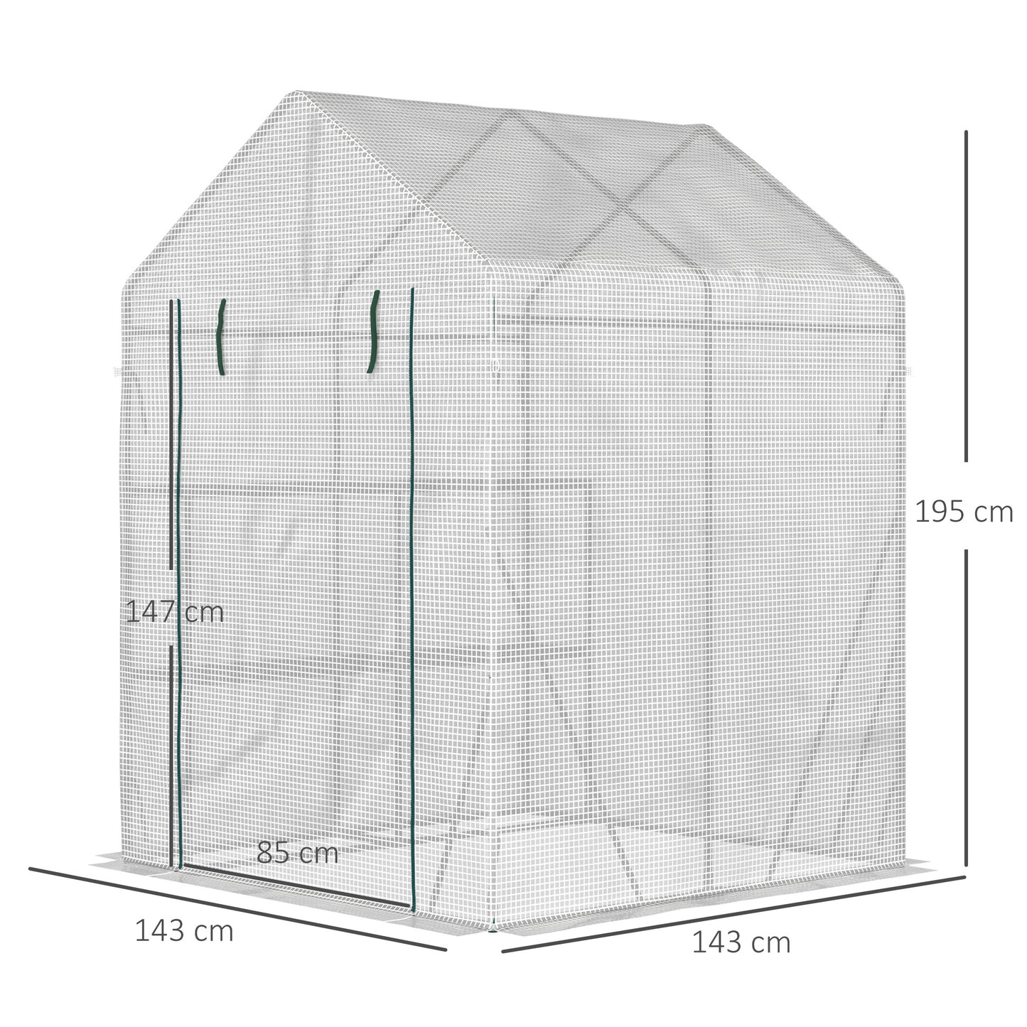 Outsunny Walk-In Greenhouse Portable Gardening Plant Grow House with 2 Tier Shelf, Roll-Up Zippered Door and PE Cover, 143 x 143 x 195 cm