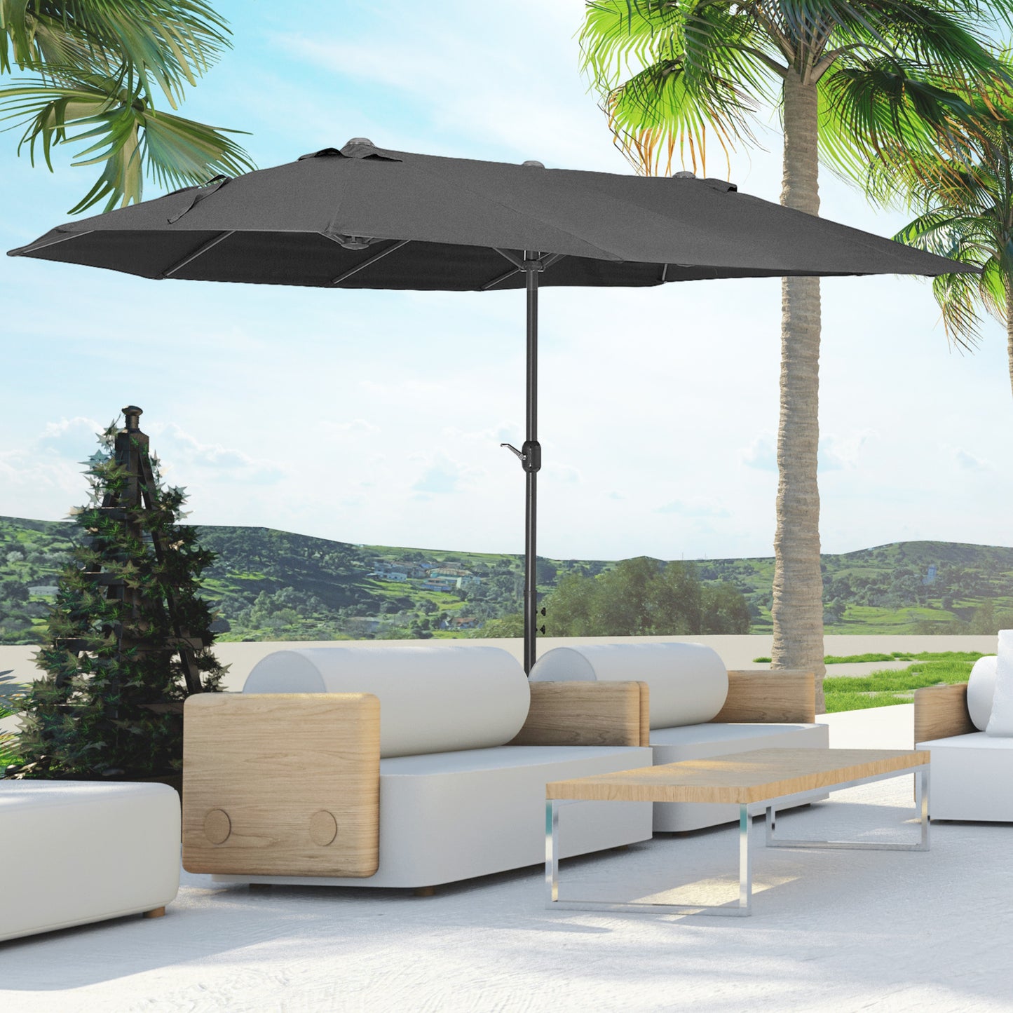 Outsunny 4.6m Double-Sided Patio Parasol Sun Umbrella-Black