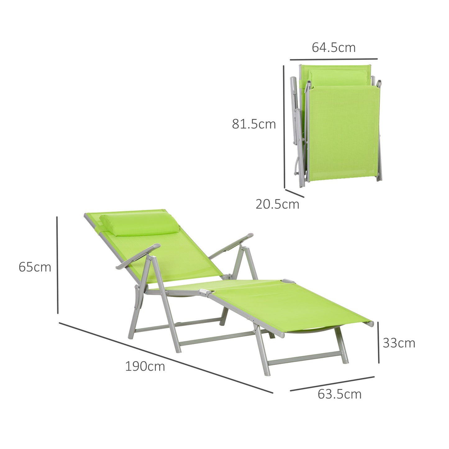 Outsunny Outdoor Chaise Lounge, Folding Sun Lounger Recliner with Pillow and 7 Adjustable Backrest, for Lawn, Garden