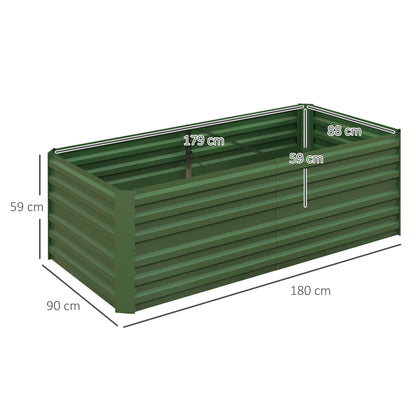 Outsunny Set of 2 Raised Beds for Garden, Galvanised Steel Outdoor Planters with Multi-reinforced Rods for Vegetables, Plants, Flowers and Herbs, 180 x 90 x 59 cm, Green