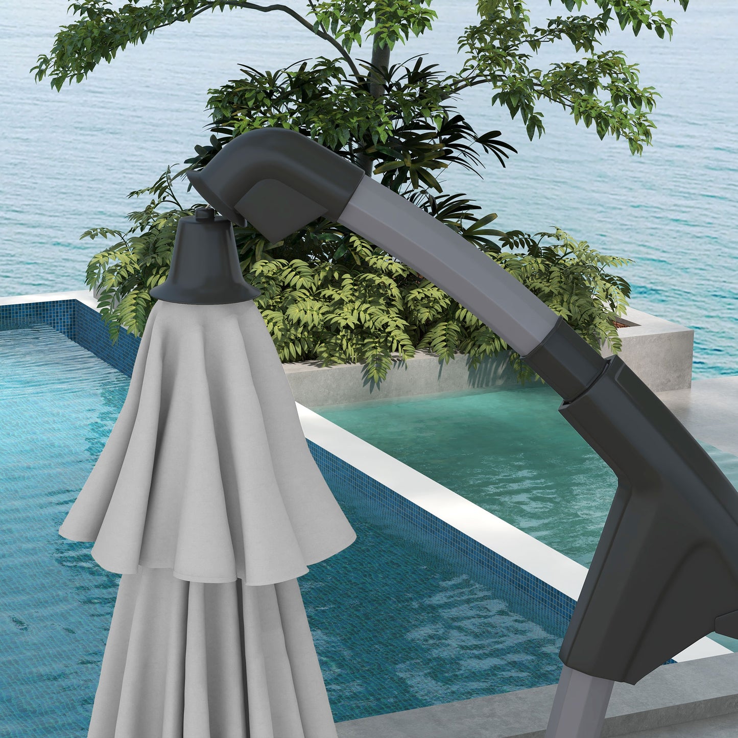 Outsunny Cantilever Parasol: 2.7m UV-Protective Shade with Sturdy Cross Base, Adjustable Tilt, Grey