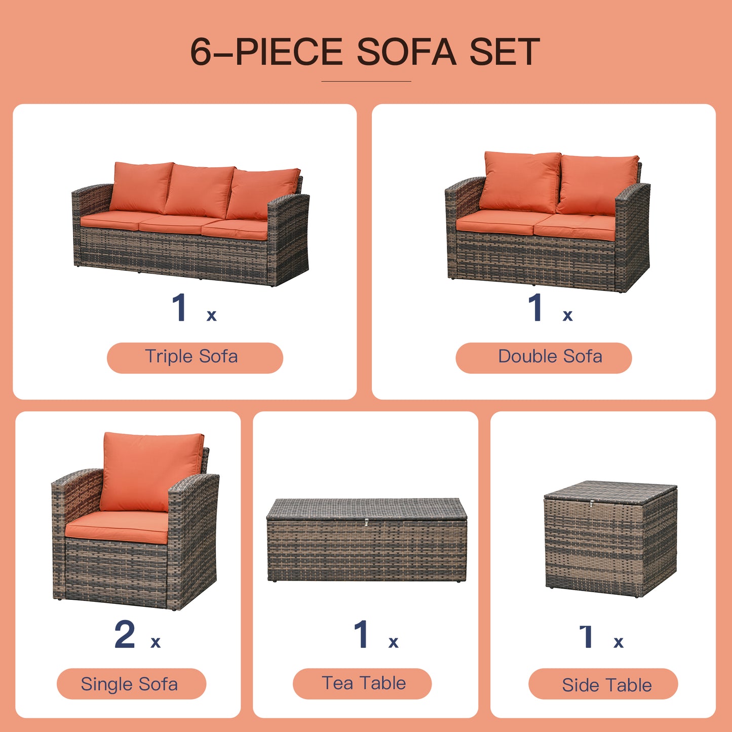 Outsunny 7-Seater Outdoor Rattan Wicker Sofa Set Sectional Patio Conversation Furniture Set w/ Storage Table & Cushion Mixed Brown