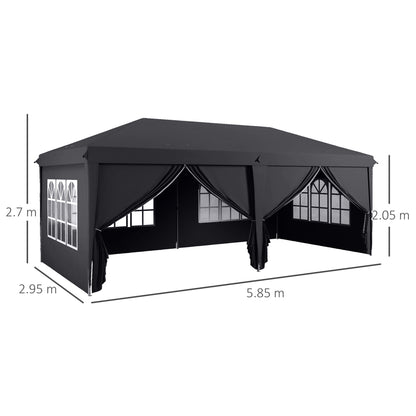 Outsunny 3 x 6 m Pop Up Gazebo with Sides and Windows, Height Adjustable Party Tent with Storage Bag for Garden, Camping, Event, Grey