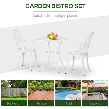 Outsunny 3PCs Garden Table Set Bistro Set Round Table and 2 Chairs for Outdoor Indoor Patio Balcony Aluminium