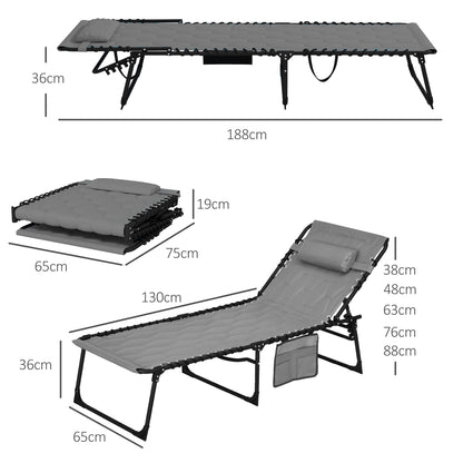 Outsunny Foldable Sun Lounger Set with 5-level Reclining Back, Outdoor Tanning Chairs w/ Padded Seat, Outdoor Sun Loungers with Side Pocket