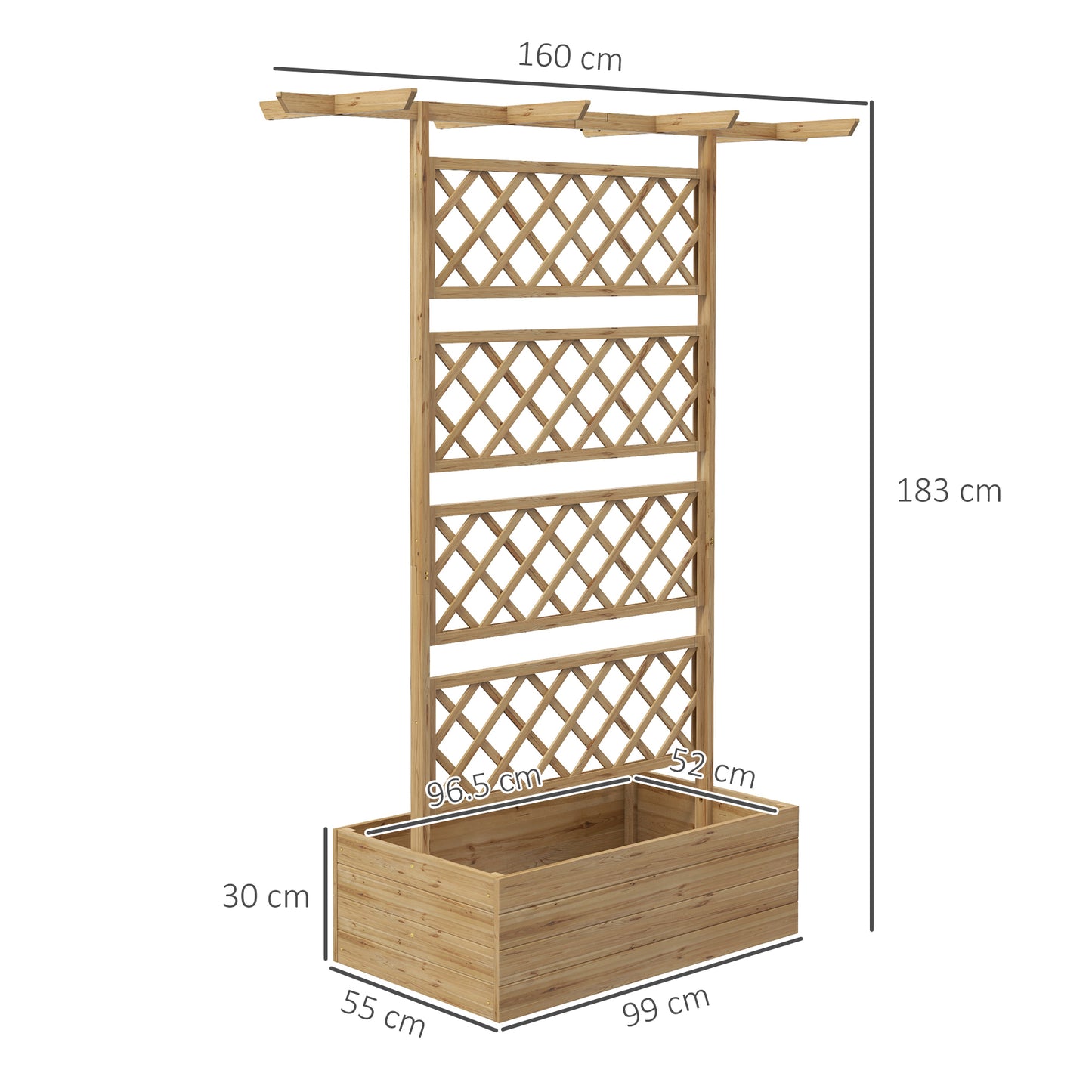 Outsunny Wooden Trellis Planter Box, Raised Garden Bed to Grow Vegetables, Herbs and Flowers, Natural Tone