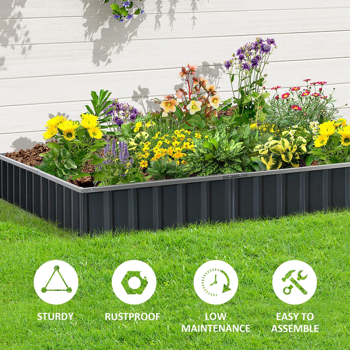 Outsunny Metal Raised Garden Bed, DIY Large Steel Planter Box, No Bottom w/ A Pairs of Glove for Backyard, Patio to Grow Vegetables, Herbs, 258cmx90cm