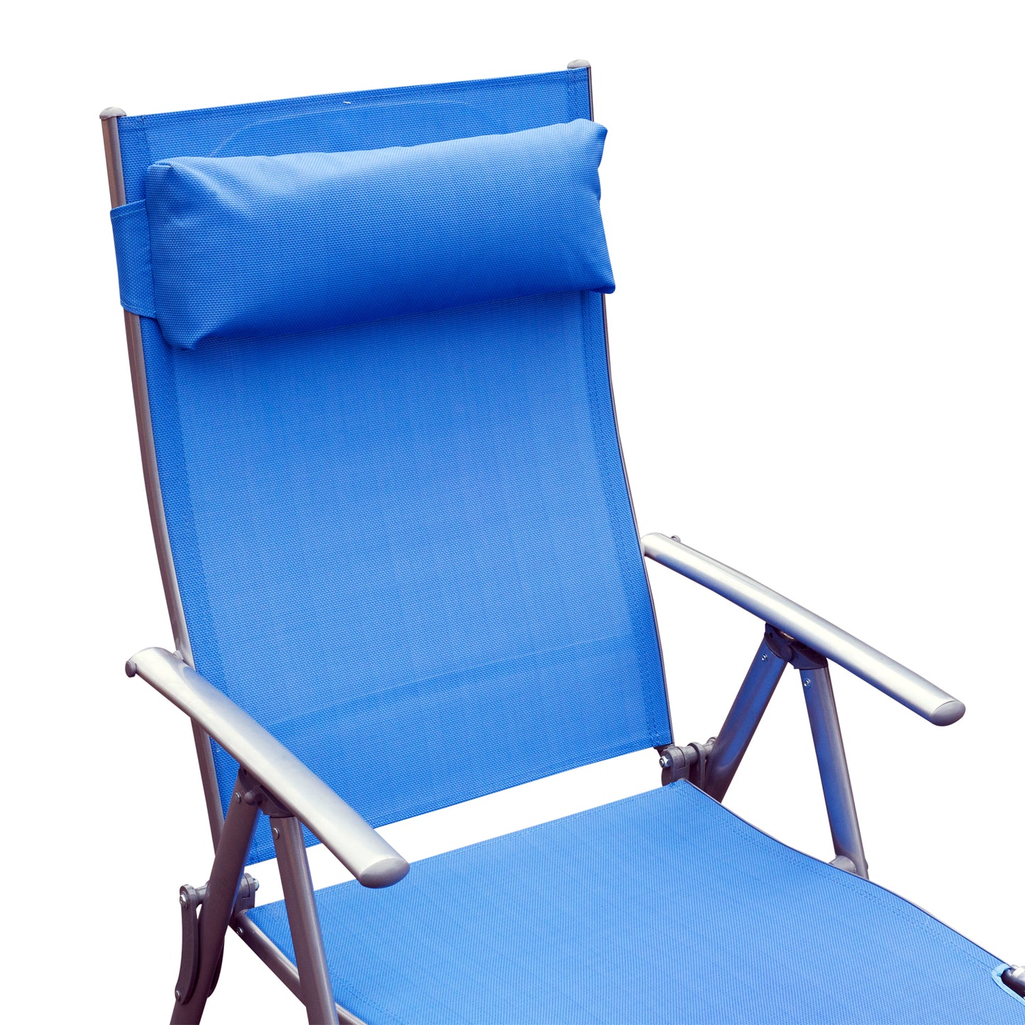 Outsunny Sun Lounger Steel Frame Outdoor Folding Chaise Texteline Lounge Chair Recliner with Headrest & 7 Levels Adjustable Backrest, Blue