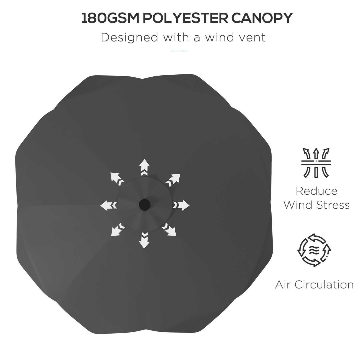 Outsunny Solar Patio Umbrella with LED and Tilt, Outdoor Market Table Umbrella Parasol with Crank, 3 x 3 (m), Dark Grey