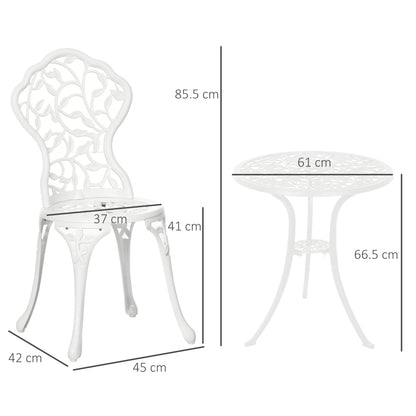 Outsunny 3 Pcs Aluminium Bistro Set Garden Furniture Dining Table Chairs Antique Outdoor Seat Patio Seater White