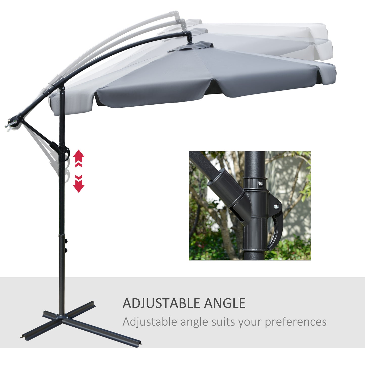 Outsunny Cantilever Umbrella: Elegant Banana Parasol with Crank Handle, Cross Base for Outdoor Shade, Dark Grey