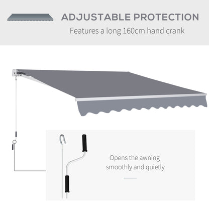 Outsunny 3 x 2.5m Garden Patio Manual Awning Retractable Canopy Sun Shade Shelter with Fittings and Crank Handle Grey