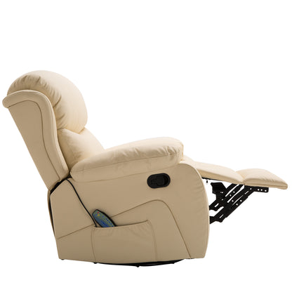 HOMCOM PU Leather Reclining Chair with 8 Massage Points and Heat, Manual Recliner with Swivel Base, Footrest and Remote, Beige