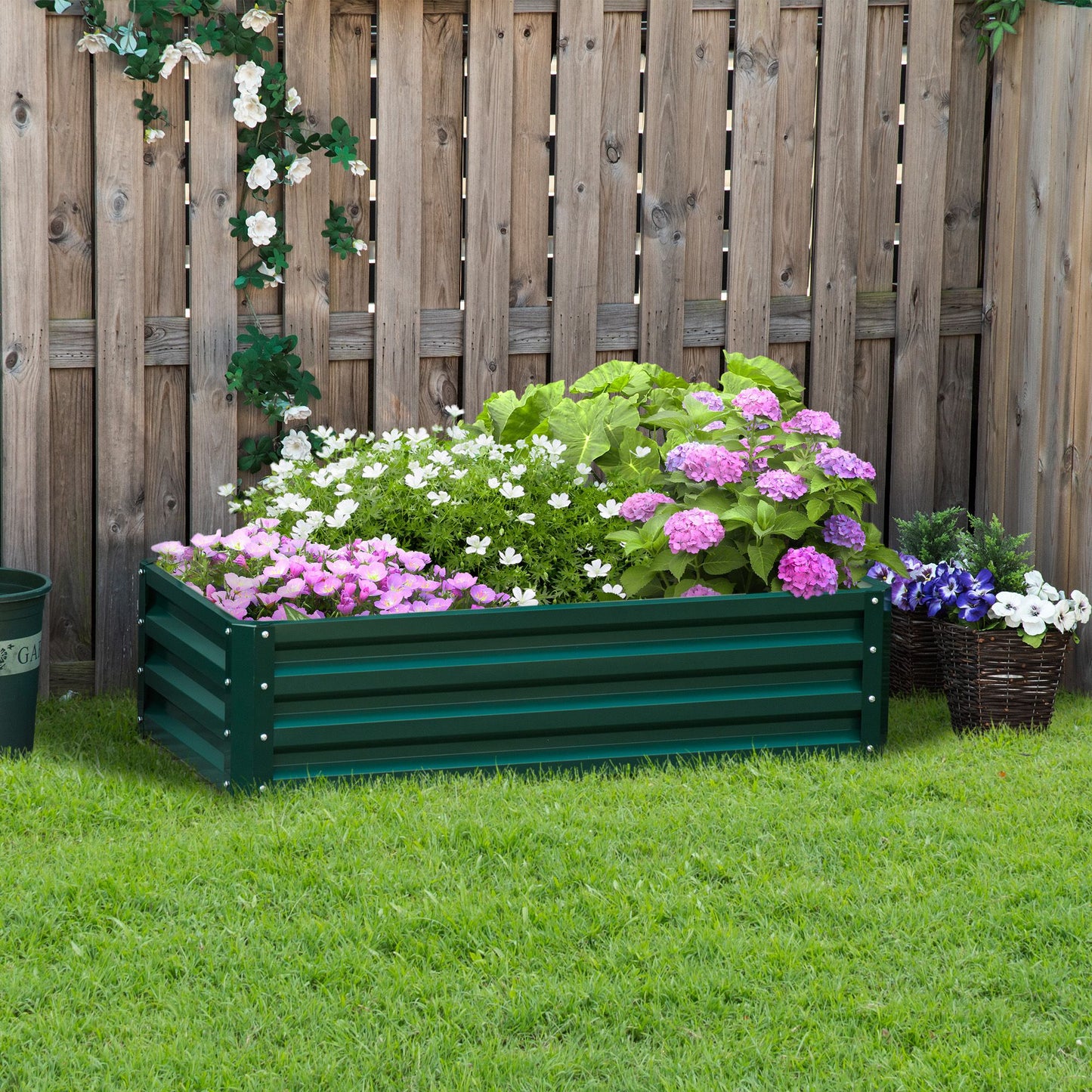 Outsunny Raised Beds for Garden, Galvanized Outdoor Planters, for Herbs and Vegetables, Use for Patio, Backyard, Balcony, Green