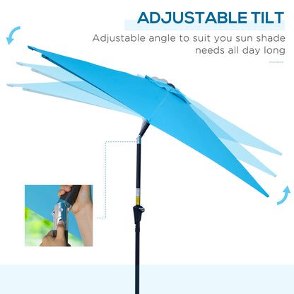 Outsunny 2.7M Patio Tilt Umbrella Sun Parasol Outdoor Garden Sun Shade Aluminium Frame with Crank（Blue）