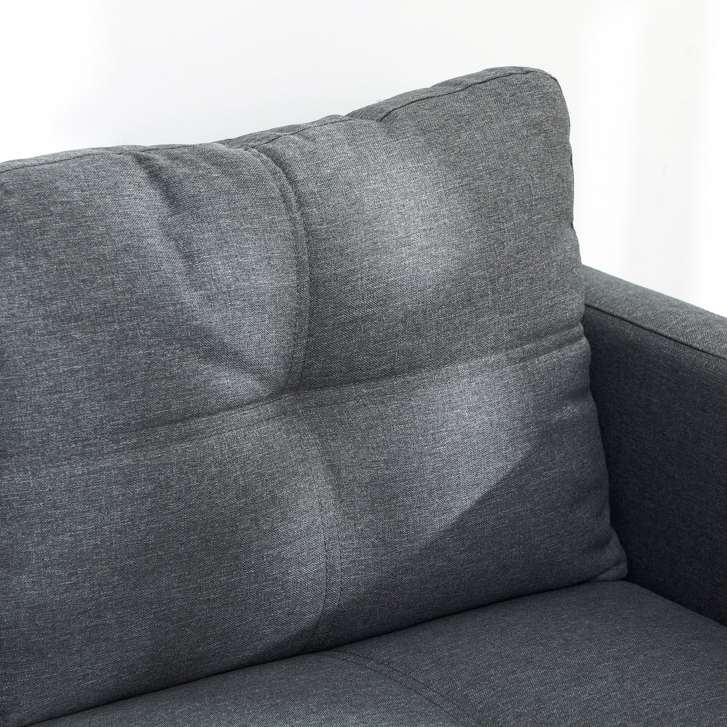 HOMCOM 133cm Loveseat Sofa, Modern Fabric Couch with Steel Legs, Upholstered 2 Seater Sofa for Living Room, Bedroom, Dark Grey