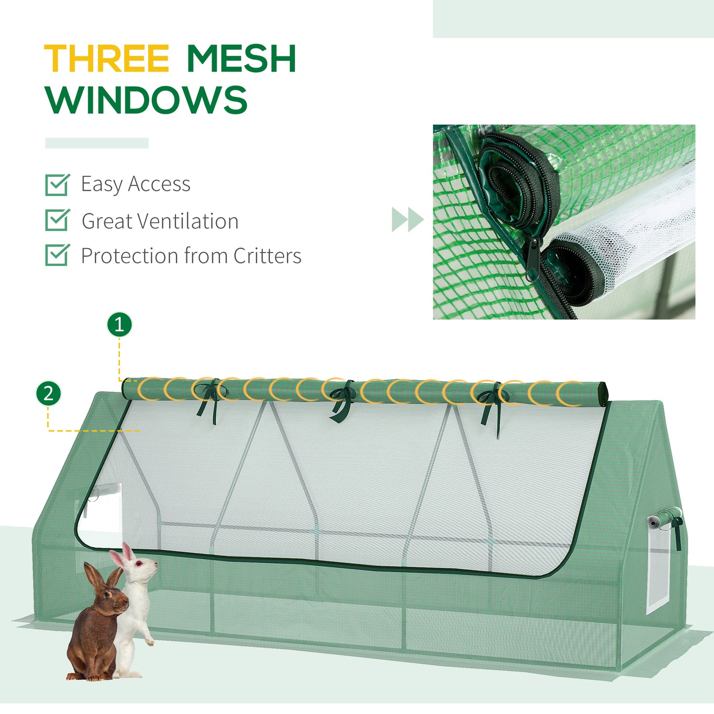 Outsunny Compact Polytunnel: Walk-In Greenhouse with Roll-Up Door & Vents, 240x90x90cm, Green