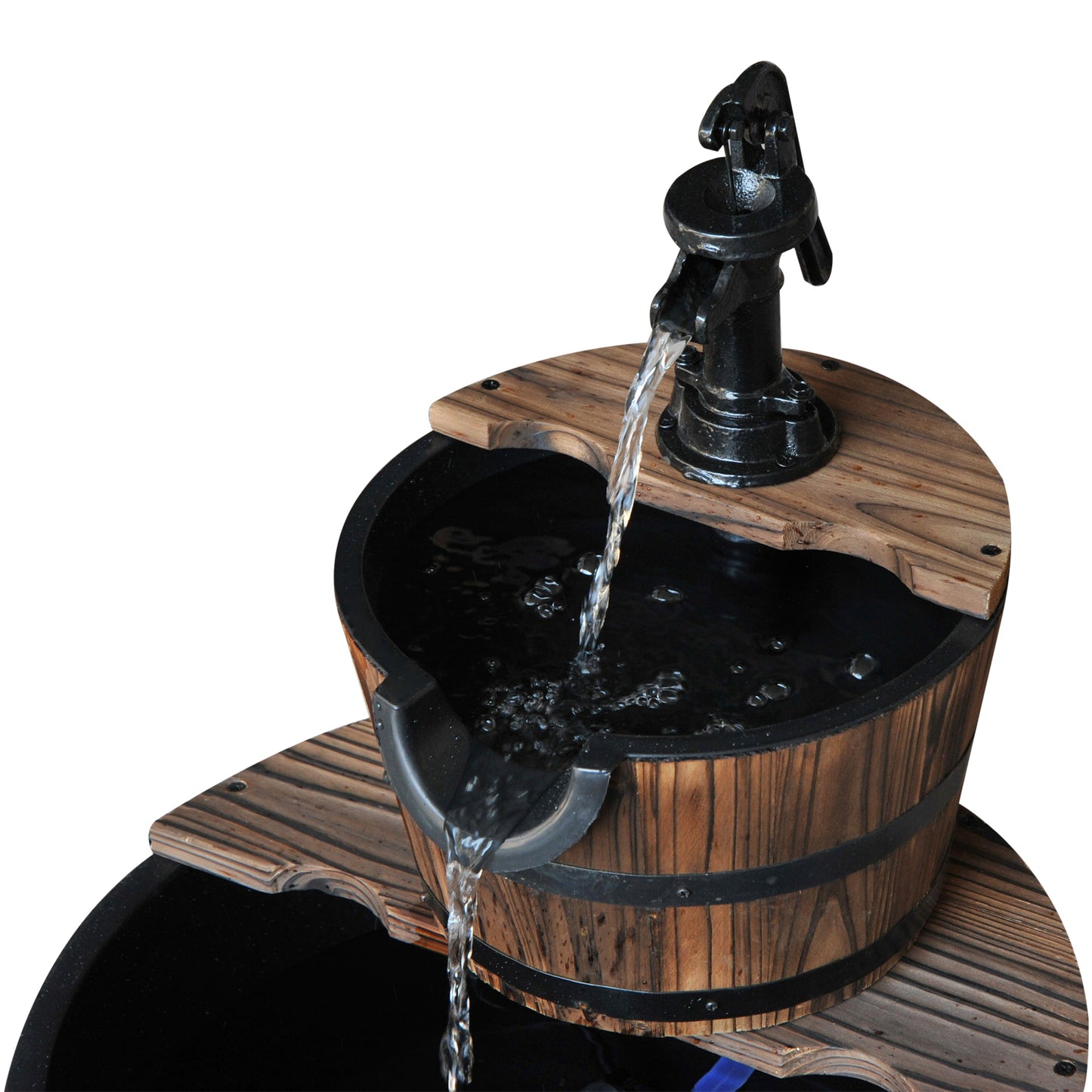 Outsunny Wooden Water Pump Fountain Cascading Feature Barrel Garden Deck (2 Tier)