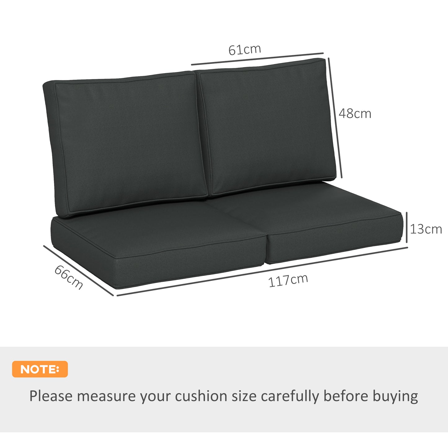 Outsunny Replacement Cushion Set for Patio Chairs, 3-Piece Back and Seat Pillows, Indoor Outdoor Use, Charcoal Grey