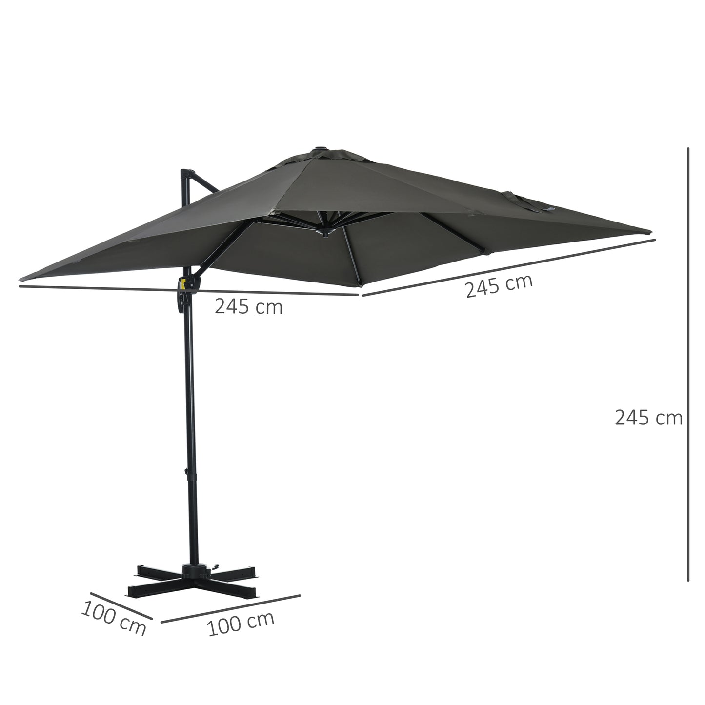 Outsunny 2.5 x 2.5m Patio Offset Parasol Cantilever Umbrella Sun Shade Canopy Shelter 360° Rotation with Crank Handle and Cross Base, Grey