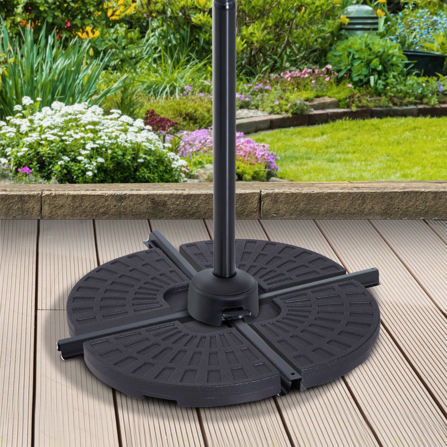 Outsunny 4 PCs Portable Round Parasol Base Umbrella Cross Stand Weights Holder Sand or Water Filled Outdoor Garden Patio