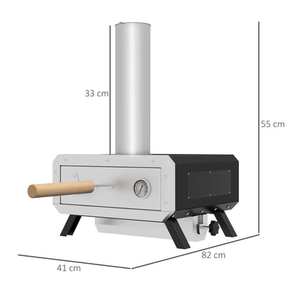 Outsunny Portable Wood Pellet Pizza Oven with 12" / 30cm Rotating Pizza Stone, Peel and Cover, Wood Fired Pizza Maker with Thermometer