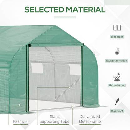 Outsunny 4.47 x 3 x 2m Walk-in Tunnel Greenhouse, Portable Polytunnel Tent, Plant Hot House with PE Cover, Zippered Roll Up Door and 6 Windows, Green