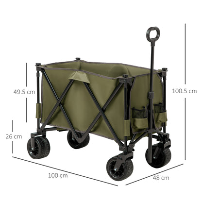 Outsunny Collapsible Garden Trolley, Folding Camping Cart, Outdoor Utility Wagon with Steel Frame, Green