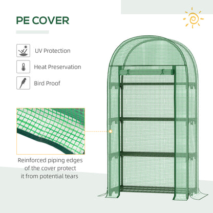 Outsunny Compact Mini Greenhouse Outdoor with Storage Shelf and Roll-Up Zippered Door, 80x49x160cm - Green