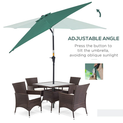 Outsunny 2.7M Tilting Parasol Sun Parasol Outdoor Garden Umbrellas Sun Shade Aluminium Frame with Crank（Green）