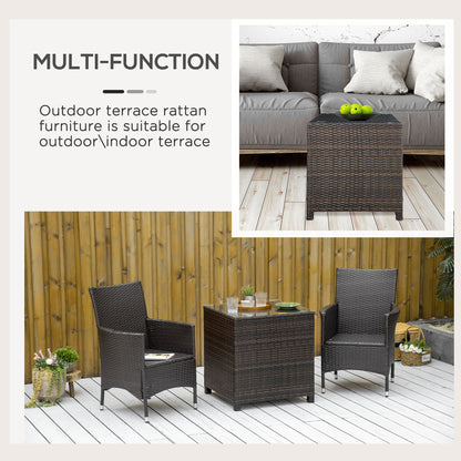 Outsunny Rattan Garden Side Table: Weather-Resistant Frame with Tempered Glass Top, Rustic Brown