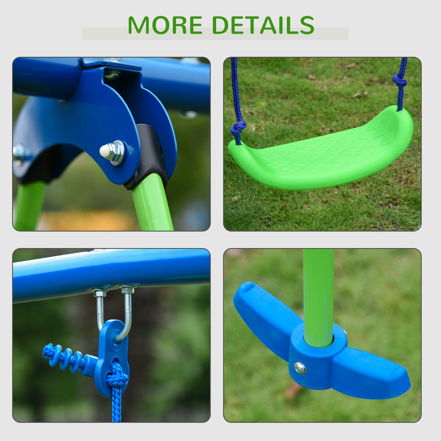Outsunny Metal Swings & Seesaw Set Double Seats with a Height Adjustable Children Outdoor Backyard Play Set for Toddlers Over 3 Years Old, Green